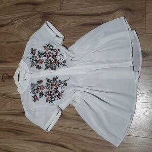Pink Martini White Blouse with Floral Embroidery